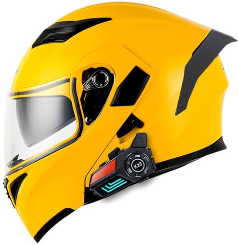 Integriert Klapphelm Motorradhelm mit Bluetooth, ECE Zertifiziert Integralhelm mit Anti-Fog Doppelvisier und Mikrofon Motorradhelm Klappbar für Erwachsene Herren Damen