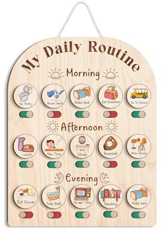 TinyKidz Tägliche Routinediagramm für Kinder, visueller Zeitplan, Routinediagramm für Kleinkinder von 3–5 Jahren, Routinediagramm für Kleinkinder, Holzaufgabendiagramm für Kinder