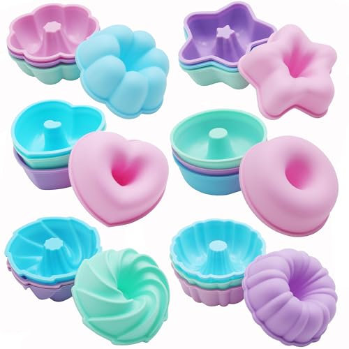 FZSECRIU 24 Stück Gugelhupfform，Silikon backform，Gugelhupf backform，Backform Wiederverwendbare Muffinförmchen Cupcake Klein Kuchenform Mini Gugelhupf