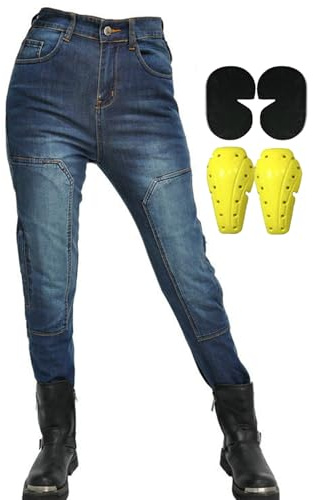 SHUOJIA Motorradhose Damen, Motorrad Jeans mit Protektoren, Verstärkte Stretch Motorradbekleidung (Blue-B,XL)