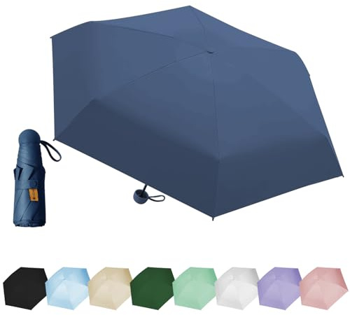 EEPLUYTY Ombrelli Portatile Con 6 Nervature, 6 Stecche Portatile Mini Ombrello Da Tasca, Ombrello Pieghevole Manuale Compatto Comodo e Portatile, Anti-Tempesta Ombrello Piccolo -Blu Scuro