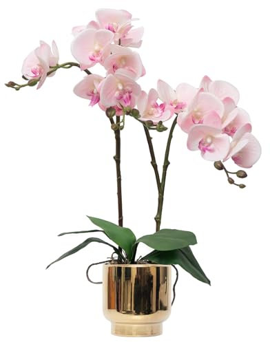 CXGS Künstliche Orchideen, fühlen sich echt an, im Keramiktopf, 50,8 cm, rosa künstliche Orchidee, lebensechte Seide, Phalaenopsis für Tafelaufsatz, Hotel, Zuhause, Innendekoration