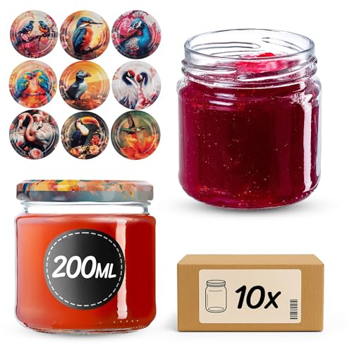 KADAX 10er Set Einmachgläser 200ml TO66, Marmeladengläser Vorratsgläser Mason Jar mit Schraubdeckel, Luftdicht & Spülmaschinenfest, Honig- & Dessertgläser