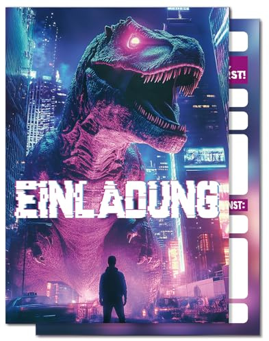 BOYATONG 12 Dino Einladungskarten Kindergeburtstag, Coole Dinosaurier Einladung Kindergeburtstag für Jungen und Mädchen, Partyeinladungen Geburtstagseinladungen Kinder Geburtstagsfeier Kinderparty