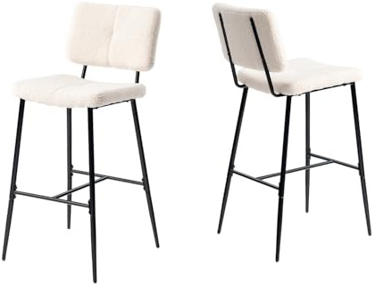 MEUBLE COSY Set med 2 barstolar, hög pall med ryggstöd och fotstöd, vadderad köksstol i bouclétyg, för disk, matsal och hem, beige