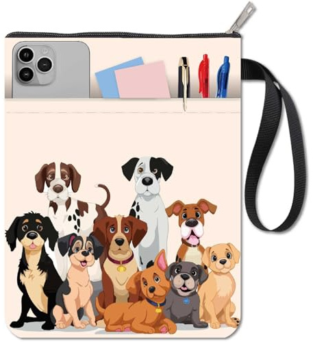 CRASPIRE Hund bokskydd djur bokfodral bokskydd för pocketböcker tvättbart tyg tyg tyg bokskydd med dragkedja och extra ärmficka för bokälskare klasskamratgåvor