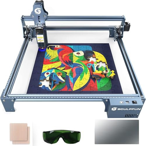 SCULPFUN 5W Laser Graviermaschine, 5W Laser Engraver, Holz Lasergravur Maschine, Schneller Fokus, DIY Lasergravierer, Groß Skulptur Bereich 410 x 420 mm, Laserschneider für Holz, Leder