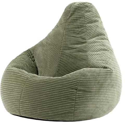 icon Dalton Poltrona Sacco, Verde Salvia, Velluto a Coste, Pouf Poltrona con Riempimento Incluso, Pouf Sacco, Camera da Letto, Soggiorno, Mobili Soggiorno