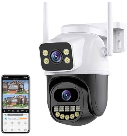 Telecamera Wi-Fi Esterno, Telecamera IP PTZ a doppio obiettivo da 8 MP 4K con doppio schermo Telecamera di sorveglianza esterna wireless con rilevamento umano da 4 MP Ai per la sicurezza domestica(4MP