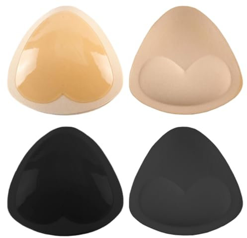 2 Paires Coussinets Soutien Gorge,Auto-Adhésif Coussinets Soutien-Gorge,Amovibles Push Up Breast Enhancer, pour Bikini, Forme tri-Angle,Femmes et Filles(Noir, Beige)