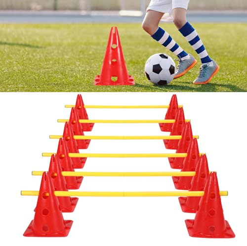 Eikuavons Lot de 12 cônes avec 6 barres, obstacles d'agilité, entraînement de coordination pour enfants, chiens, sports d'équipe, football, cônes multifonctions, pour les sports canins