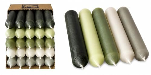 Kurze Stabkerzen in Grün 10 cm Ø 2,2 cm – 25er Set Grüntöne Mix – durchgefärbt – Made in Germany – 4h Brenndauer – Deko Kerzen Hochzeit, Party, Weihnachten, Vintage - Tafelkerzen (Set 4)