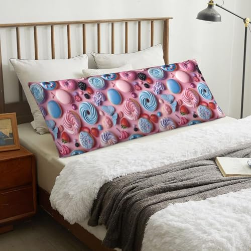 Federa per cuscino per il corpo con cerniera, 50 x 137 cm, con stampa di ciambelle in stile cartone animato, federa morbida e confortevole lunga rimovibile
