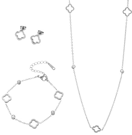 XFSRG 3 Pièces Bijoux Femme Trèfle à Quatre Feuilles Ajouré Bijoux Acier Inoxydable Hypoallergénique Cadeau de Fête Cadeau d'Anniversaire