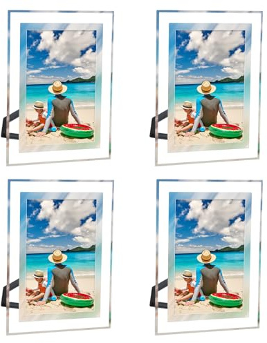 Culinavog Cornici per foto in vetro trasparente, cornice in argento, Glas trasparente da appoggiare sul tavolo, cornice in vetro per diploma certificato e documento decorativo fotografico per