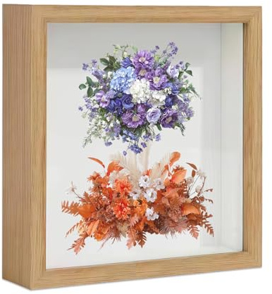 Cadre Photo 3D, Cadre Profond 20x20 Cm, Cadre 3D, Cadre Profond avec Vitre pour Objet, Vitrine Cadre 3D, pour Photos, Bouquet De Mariage, Souvenirs, Dessins, Médailles (Blanc)