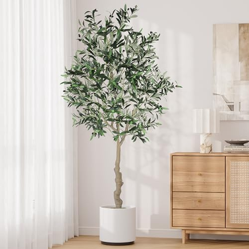 Dripex Árbol de Olivo Artificial, 210 cm, plantas artificiales, gran planta de olivo en maceta, decoración de olivo para el hogar, sala de estar, dormitorio, oficina, jardín