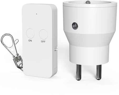 SURNICE Prise Telecommande sans Fil, Prises Télécommandées Programmable 2300W, Portée 80M, Puissance dissipée Faible, Matériaux certifiés GRS, Économie d'Énergie, Pile Incluse, Blanc