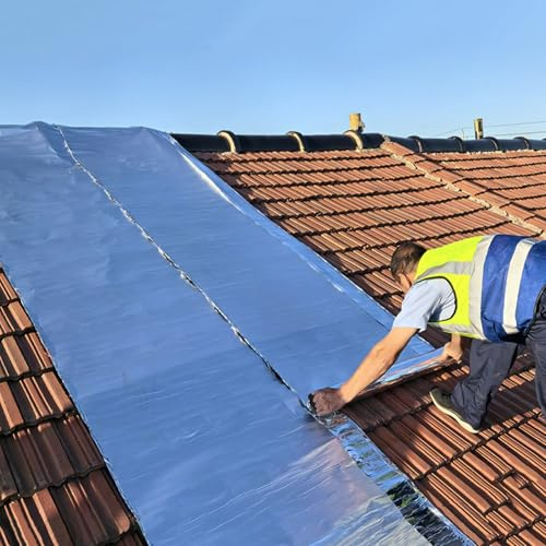 Aeovot 1.5 MM Nastro Bituminoso Sigillante Impermeabile, Guaina Bituminosa Rotolo Patch di Asfalto Autoadesivo per Tetto, Membrana in Alluminio Bituminoso per Tetti Balcone Terrazza(1x20 m/3.3x66 ft)