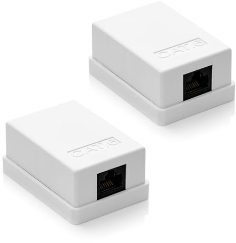 deleyCON CAT 6 Netzwerkdose RJ45 Aufputz 1 Gbit LAN, 2 Stück - Weiß | 1x RJ45 Buchse, Aufputz Montage, Ethernet Netzwerk LAN Dose, RAL 9003