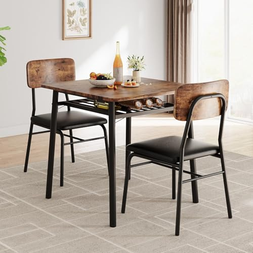 Ensemble Table à Manger avec 2 chaises,Table de Cuisine avec Cuir Chaise Rembourré,prévue sous table,Ensemble Table Salle à Manger légère pour 2 Personnes pour petits espaces,appartement(Brun)