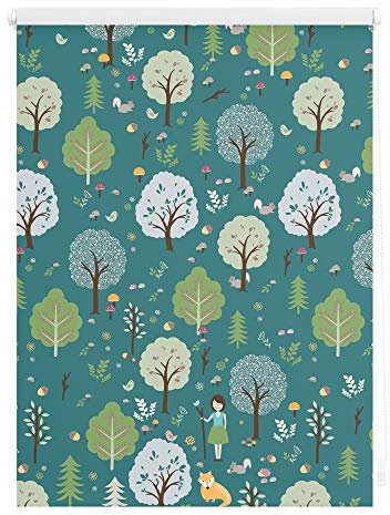 Lichtblick Klemmfix Verdunklungs-Rollo mit Motiv, ohne Bohren, Blickdicht, Seitenzugrollo, Made in Germany, Leni - Grün 70 x 150 cm (B x L)