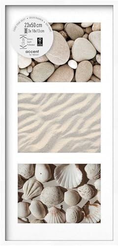 accent by nielsen Holz Bilderrahmen Aura, 23 x 50 cm, Weiß | Holz (MDF) Collage mit Passepartout im Hoch- & Querformat zum Aufhängen Weiß matt Echtglas