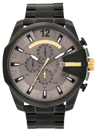 Diesel Herrenuhr Mega Chief, QuarzChronographenwerk, 59 mm schwarzes Edelstahlgehäuse mit Edelstahlarmband, DZ4479