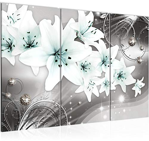 Runa Art Wandbilder Blumen Lilien Bild XXL Wohnzimmer Schlafzimmer Grau Abstrakt 120 x 80 cm 3 Teilig 006131c