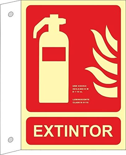 MovilCom® - Señal luminiscente BANDEROLA EXTINTOR ALUM 0,5mm Clase B 210X300mm homologado cumple CTE, RIPCI nueva legislación (ref.RD02901)
