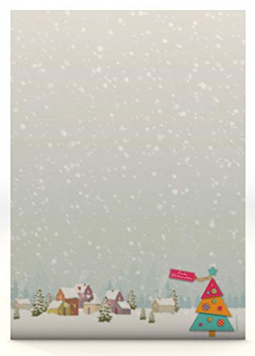 Weihnachtsbriefpapier Buntes Tannenbäumchen, 50 Blatt A4