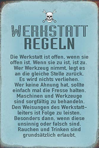 Schatzmix Spruch: Werkstatt-Regel lustig Metallschild Wanddeko 20x30 cm tin Sign Blechschild, Blech, Mehrfarbig