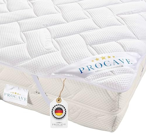 PROCAVE Matratzenauflage Lyocell-Tencel versteppt, Matratzenschoner mit 4-Eckgummis, Matratzen-Spannauflage 100% aus Deutschland, Matratzenschutz in 180x200 cm