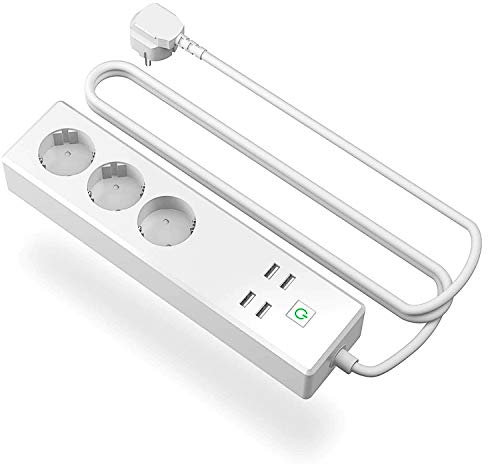 Meross Ciabatta Intelligente WiFi Multioresa Con Protezione Da Sovratensione Con 3 prese e 4 Porte Usb Compatibile Con Alexa, Google Home e Smartthings Con Telecomando e Controllo Vocale