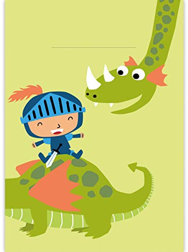 1 Lustiger Ritter mit Drachen DIN A3 Malblock für Kinder im Comic Stil • Zeichenblock Skizzen-Block 25 Blatt weiß, kopfverleimt, holzfreies Qualitäts-Papier 100g/m² - für Schule, Basteln, Hobby
