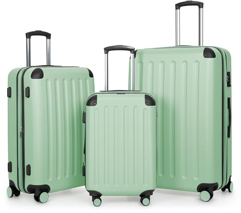 Huvudväska – SPREE – hårt skal resväska vagn rullväska resväska, 4 dubbla hjul, Mint, Set, Resväska set