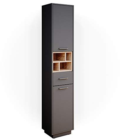 Vicco Badschrank Anthrazit Beatrice 38x190x30 cm - Wäscheschrank, Kombination aus offenen Fächern und Türen für Flexible Nutzung