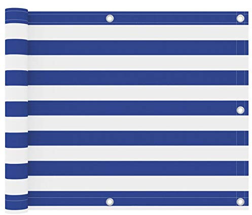 Festnight Balkon Sichtschutz Balkonsichtschutz Balkonabdeckung Balkonbespannung Sonnenschutz Garten Balkonverkleidung wasserdicht Weiß und Blau 75x500 cm Oxford-Gewebe