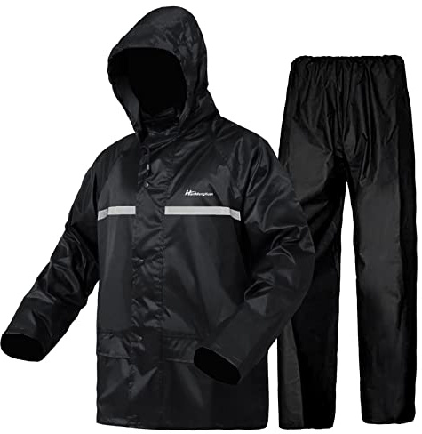 WCBDUT Combinaison de pluie légère et imperméable pour homme et femme, veste + pantalon avec capuche coupe-vent (3XL, Noir)
