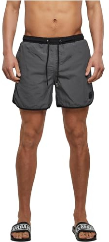 Urban Classics Badbyxor för män, retro badbyxor, retro badbyxor för män, med dragsko, finns i många färger, storlekar XS-5XL, Svart/mörk skugga, S