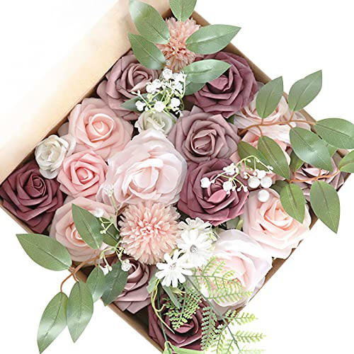 Fouriding Künstliche Blumen, Kunstblumen Gefälschte Rosen Combo DIY für Blumenarrangements, Blumensträuße, Hochzeitsdekoration,Zuhause Dekoration (Bohnenpaste Rosa)