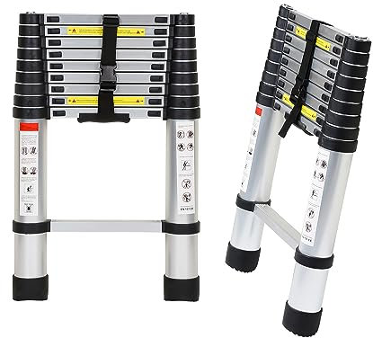 Tubiaz - Scala telescopica in alluminio, blocco di sicurezza su più gradini, allungabile, antiscivolo, multiuso, carico massimo 150 kg, 2,6 m