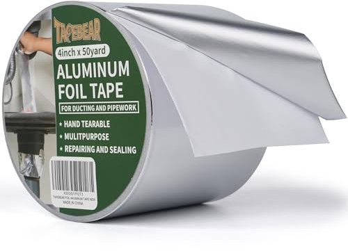 TAPEBEAR Aluminum Foil Tape, Aluminum Air Duct Tape, Withstand 80°C to 100°C, Heat Resistant Tape Insulation Tape for HVAC, Sealing & Patching, Metal Repair, 4inch x 50yard