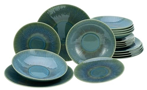 CreaTable, 10688, Serie Sea Breeze, 18-teiliges Geschirrset für 6 Personen, Teller Set aus Steinzeug, spülmaschinen- und mikrowellengeeignet, Made in Europe