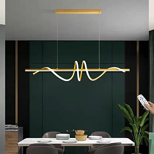 Hängelampe LED Pendelleuchte Esstisch Dimmbar Moderne Pendellampe mit Fernbedienung Wellenform Designer Hängeleuchte höhenverstellbar Kronleuchter Lampe für Esszimmer Wohnzimmer Küche 100cm (Gold)