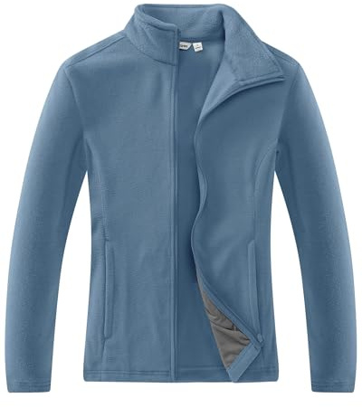 33,000ft Damen Fleecejacke mit Durchgehendem Reißverschluss Stehkragen Damen Leichte Fleece Jacke Outdoor Damenjacke für Wandern und Freizeit,Graublau M