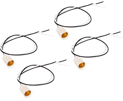 PATIKIL E12 Luz Lámpara Zócalo, 4 Paquete Vela Candelabro Zócalo Enroscable Bombillas Base Lámpara Soporte con 11.8 Cable Plomos, Blanco