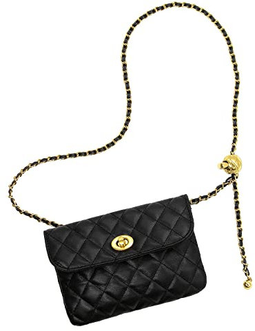 Handtasche Damen Klein Umhängetasche Schultertasche Leder Crossbody mit Verstellbarem Gürtel Kette Gesteppt Mädchen Reisen Schwarz