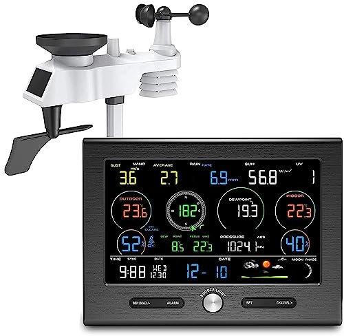 7 In 1 Wireless Weather Station, Wi-Fi Indoor/Outdoor Weather Station, with Thermometer, Humidity, Rain Gauge, Anemometer, Date & Frost Alarm, for Home Garden Farm