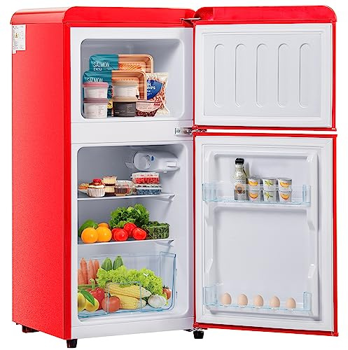 kubeier Mini Nevera, Frigorífico congelador, Mini Enfriador de Bebidas de 60L para habitación y Oficina, Volumen del congelador de 22 litros. -27°C ∽ 13°C, luz LED. Clase energética F,Red